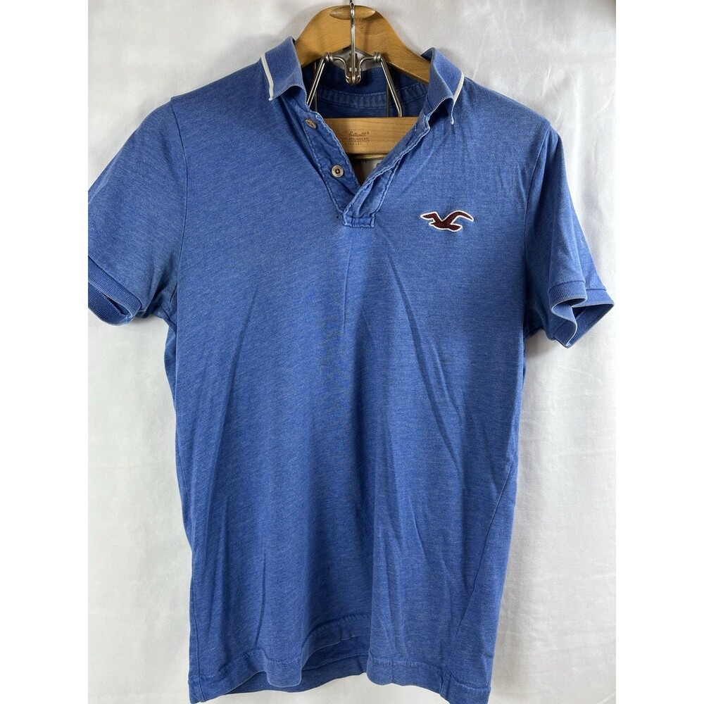 Hollister Mens Y2K Polo Collar Logo Blue Size Medium Preppy Bright